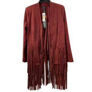 Vakko INC Women Red‎ Fringe Faux Suede Boho Jacket, Size Medium, NWT